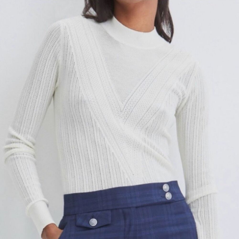 Veronica Beard Raylan Ivory Pointelle Mock Neck Pullover Size S